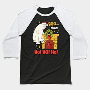 Boo I Mean Ho Ho Ho Halloween Ghost Funny Christmas Baseball T-Shirt